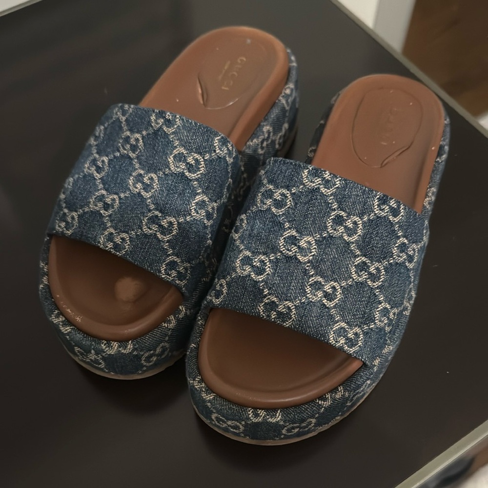 Gucci Denim Monogram Slides